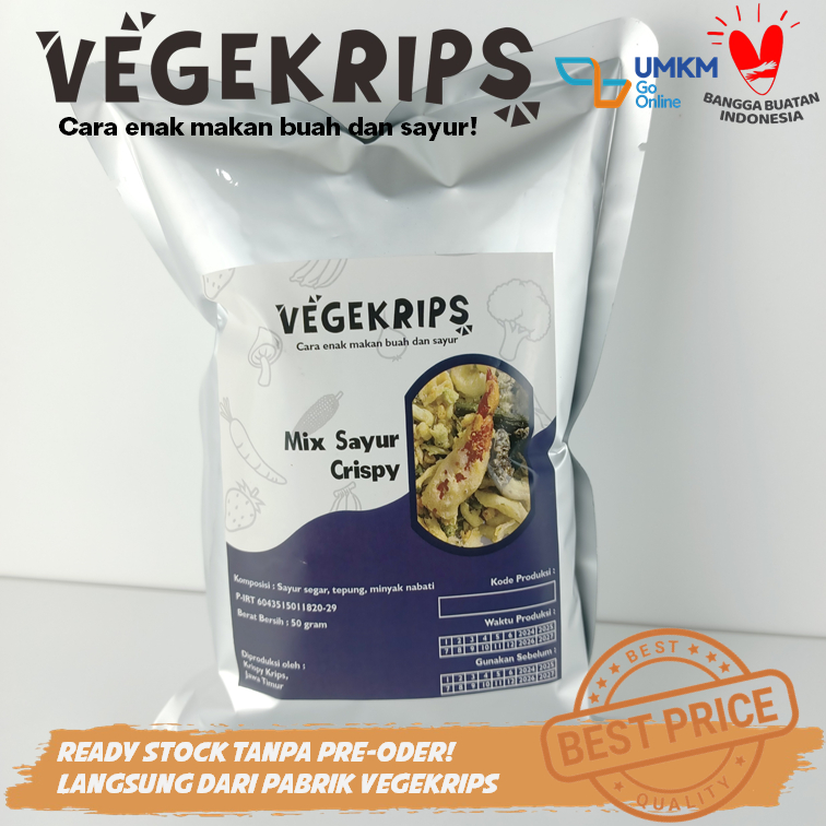 

Keripik Mix Sayur Crispy 50 Gr Aluminium Foil VEGEKRIPS
