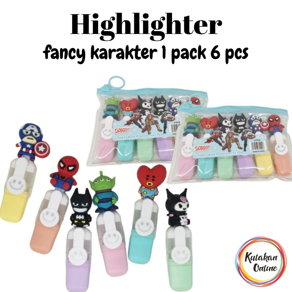 

Murah!! 1 pack isi 6 pcs Stabillo Karakter / 6pcs Warna Pastel Highlighter