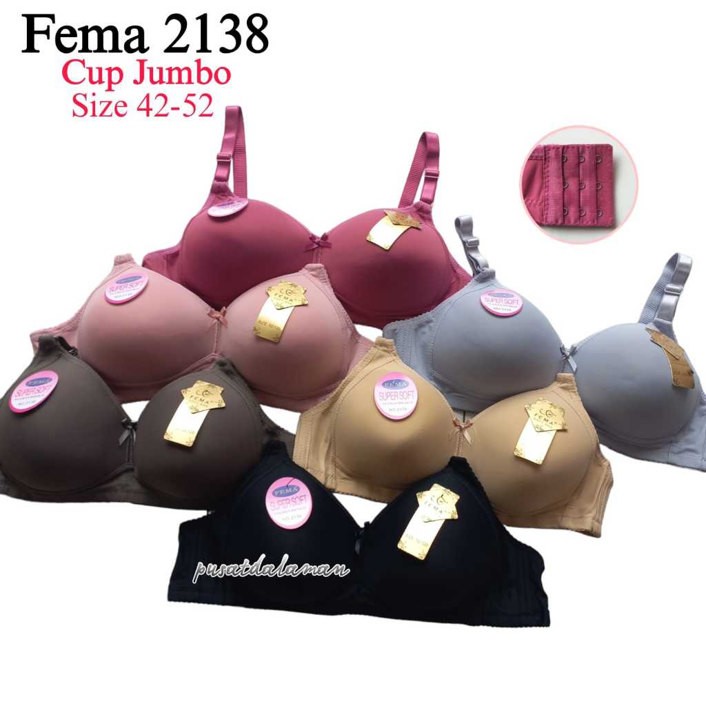 FEMA 2138 BRA JUMBO TANPA KAWAT CUP D JUMBO KAIT 3 SIZE 42-52