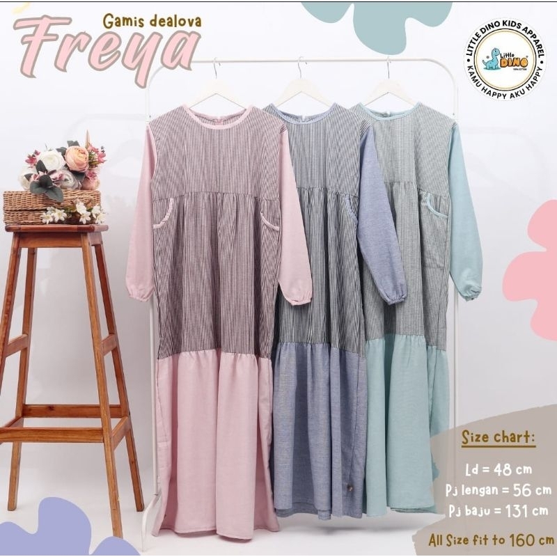 Gamis Anak Perempuan Teen Tanggung Little Dino Motif Salur Polos
