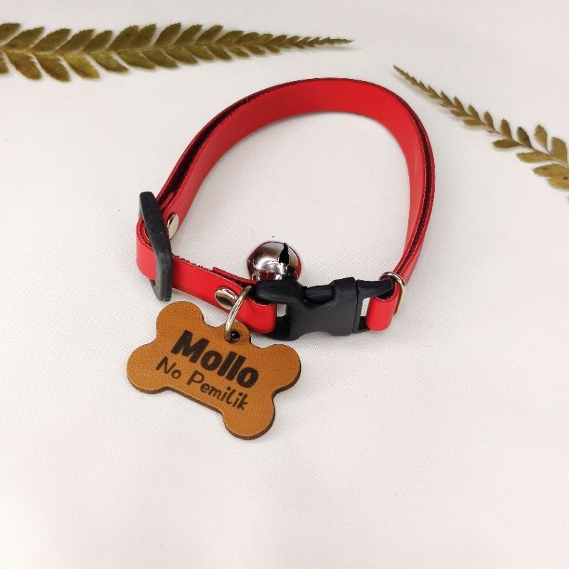 Kalung Kucing Kulit Motif Tulang Gratis Ukir Nama