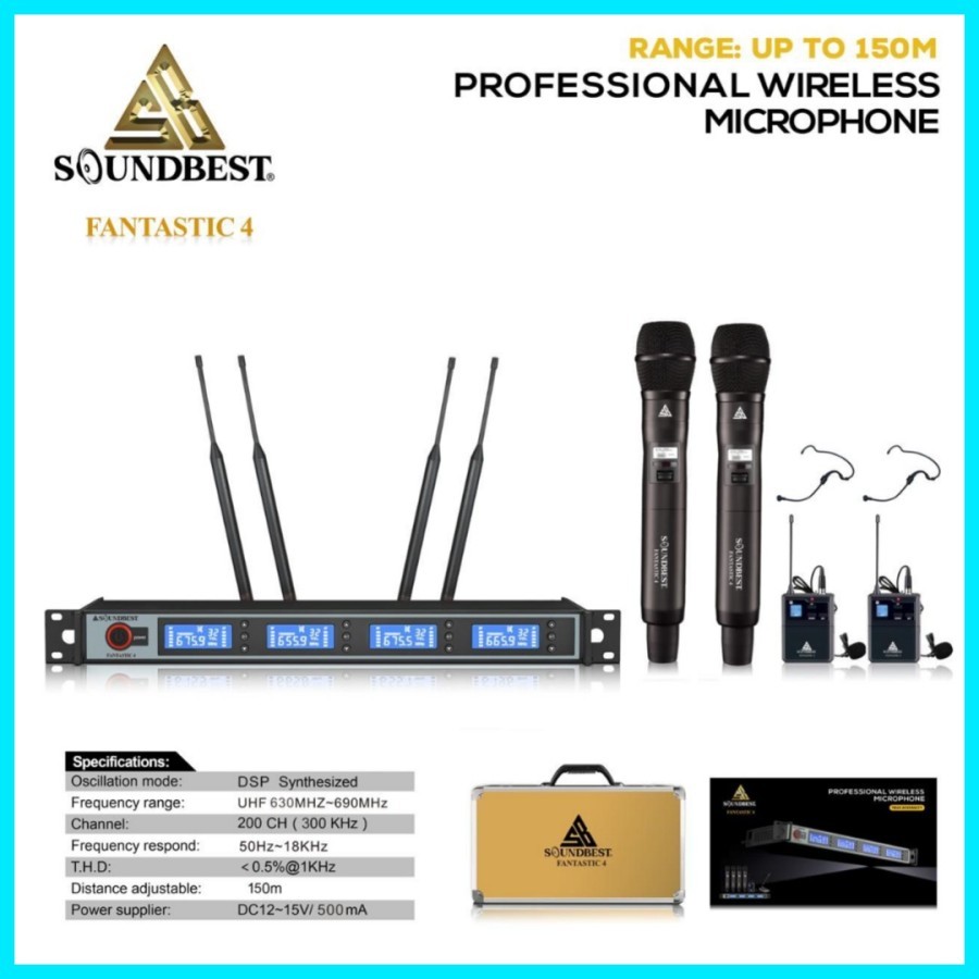 Mic Wireless Soundbest Fantastic 4 Original 4 Mic 2 Pegang 2 Clip On