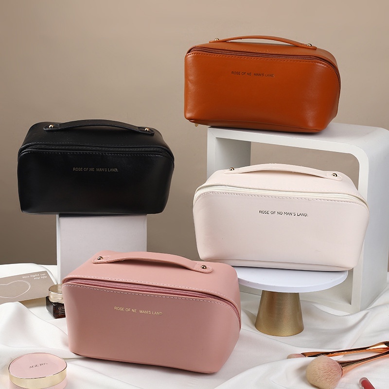 Tas Kosmetik Semi Leather Premium Quality Tebal Mewah Portable Waterproof Penyimpanan Skincare Makeu
