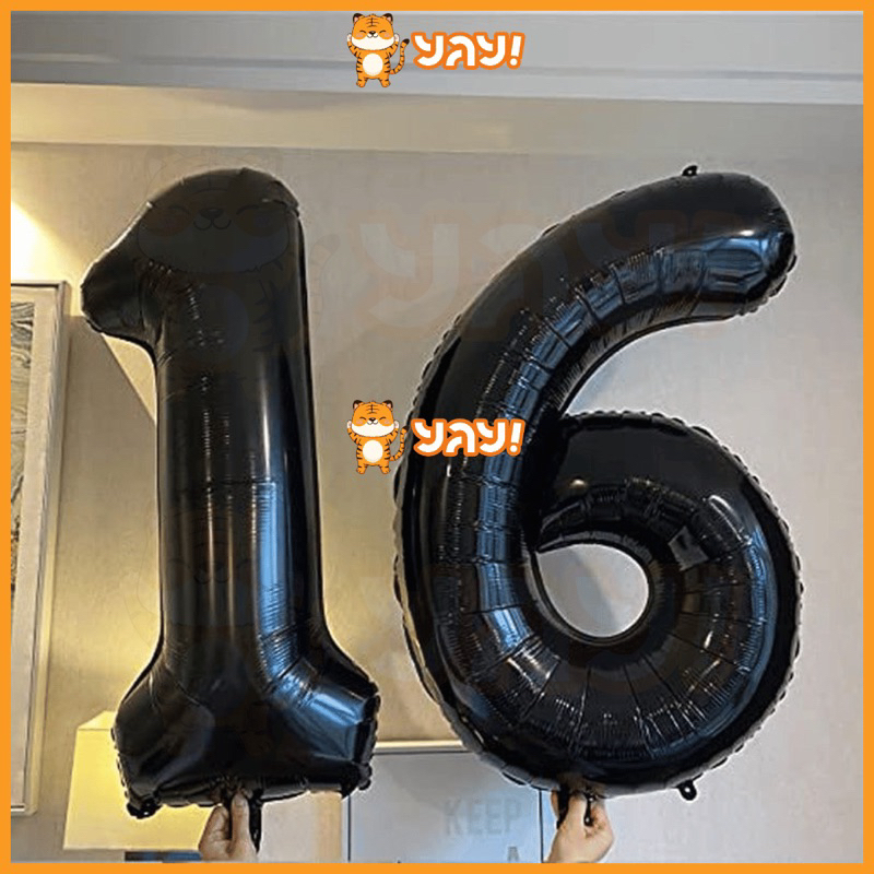 YAY Balon Foil Huruf / Balon Foil Angka Jumbo Hitam 80cm