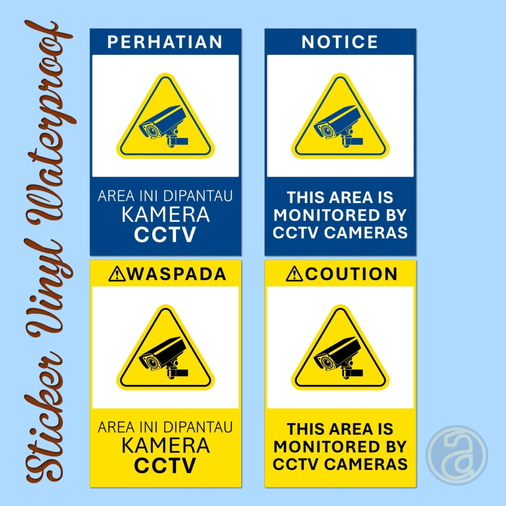 

arcamas - Stiker CCTV 24 jam | Size 20x30 cm | Sticker area ini diawasi oleh cctv | Setiker persegi