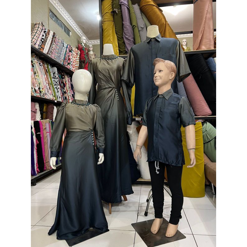 Gradasi Couple Family - Set Couple Dress Gradasi Set Gamis Kemeja Pria dan anak Gamis gradasi