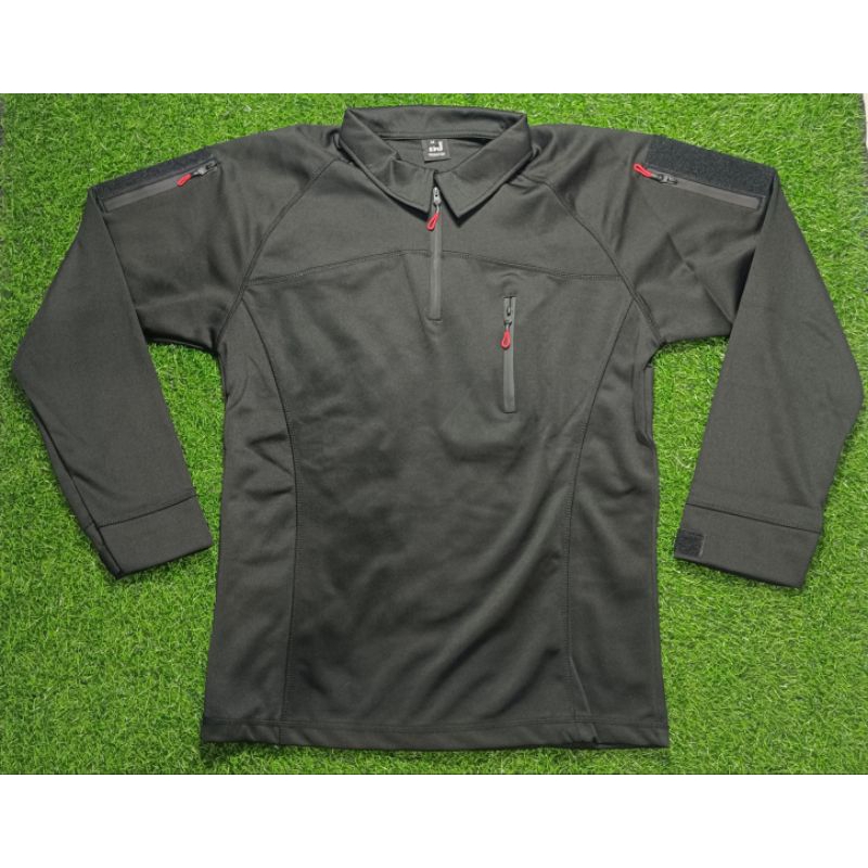 Kaos BDU Tactical Scuba Panjang Hitam Resleting Merah/Baju Scuba Panjang Hitam