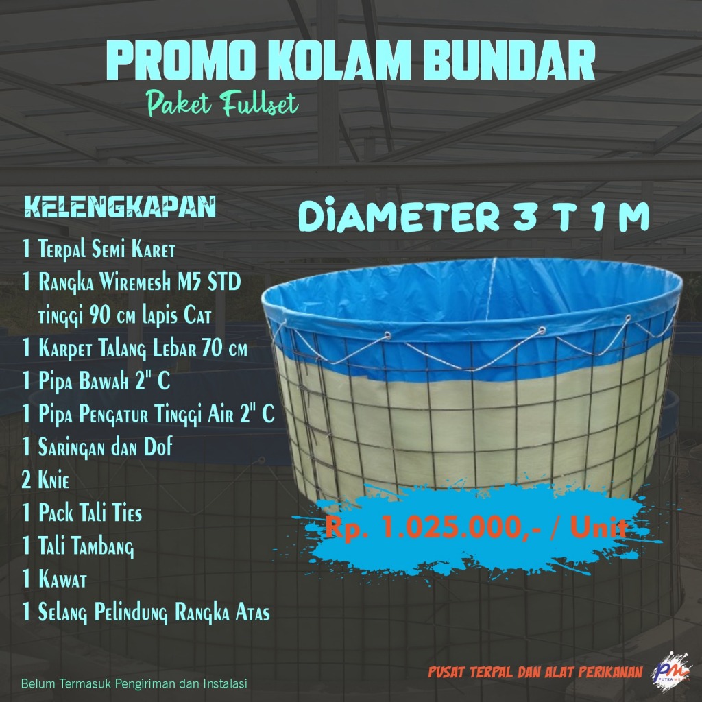 Kolam Bundar Fullset Diameter 3 meter tinggi 1 meter ( rangka 90 cm)