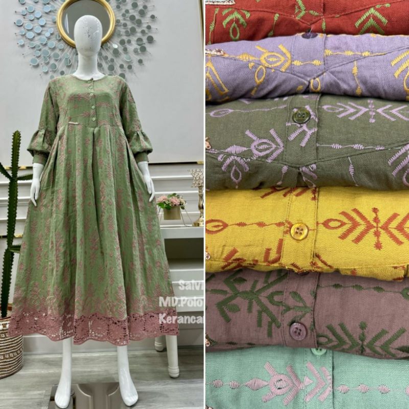 midi dress crespo bordir salvina ys