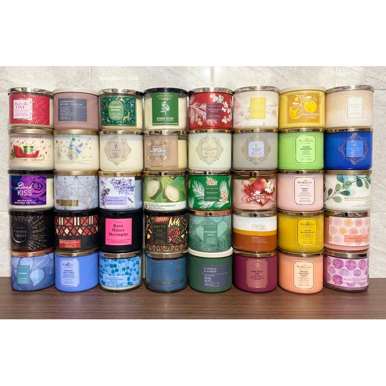 ART H93X Bath and Body Works 3 Wick Candle BBW Candle Lilin BBW Eucalyptus Spearmint Candle Mahogany