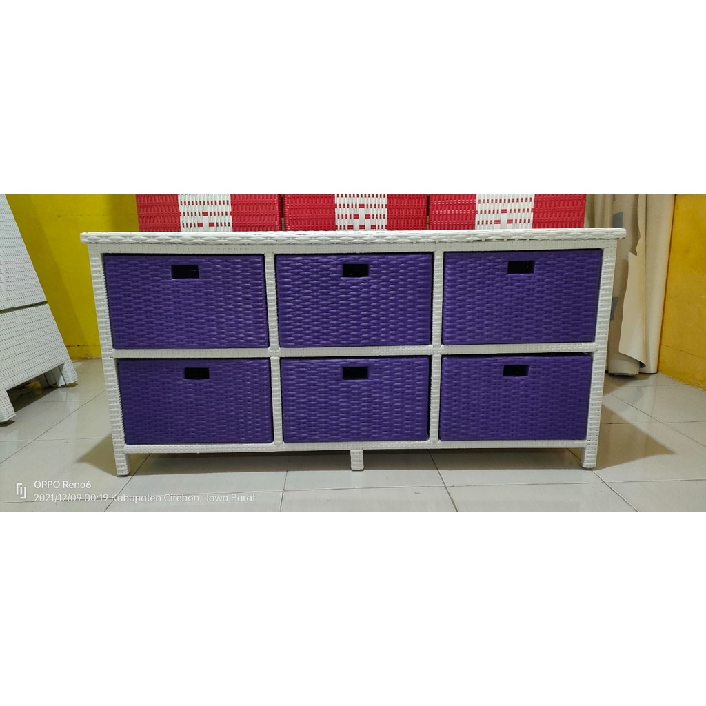 Lemari Laci Rotan Sintetis Rak Laci Rotan Sintetis Meja Laci Bufet Laci 6 Rotan Sintetis (Pre-Order)