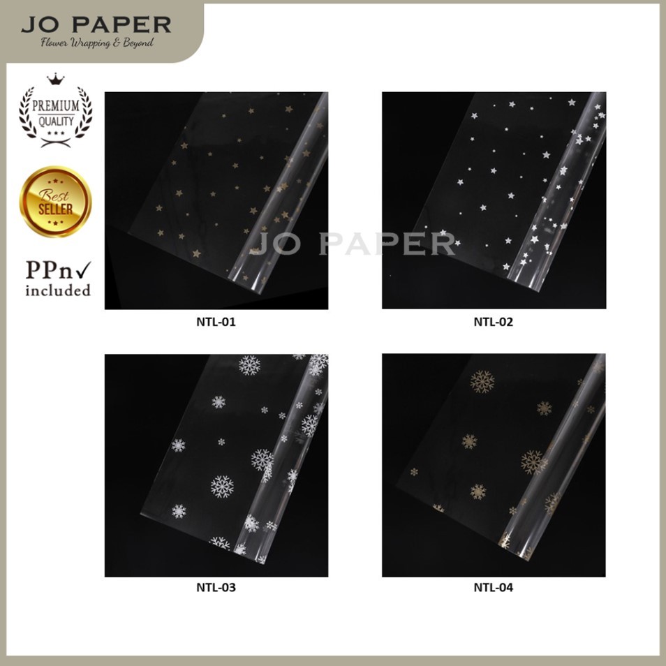 

[5 LEMBAR] Flower Wrapping Paper OPP Transparan Bening Motif Tema Christmas Natal Kertas Buket