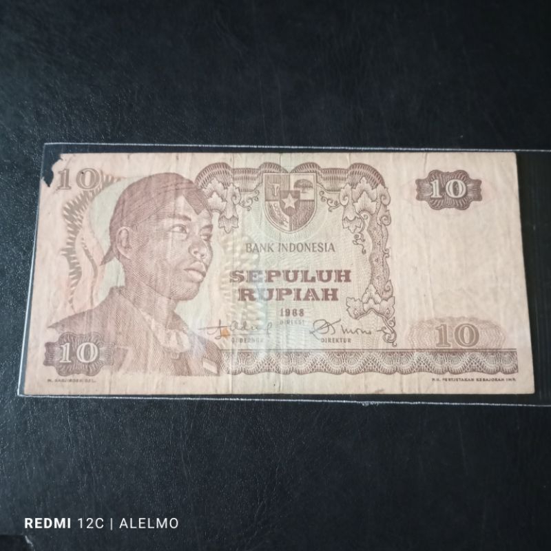 10 rupiah uang kertas sudirman tahun 1968 beredar jelek ACH027741