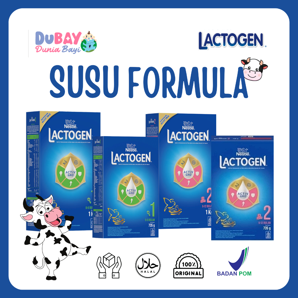 Lactogen 1 Susu Formula Bayi 0-6 Bulan | Lactogen 2 Susu Formula Bayi 6-12 Bulan - 735g/1000g