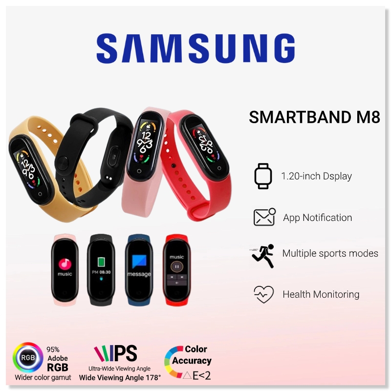 【100% Original Imported】100% Samsung Jam tangan smartband M8 jam tangan elektronik pria M Band 8 smartwatch wanita jam pintar superlong battery life calories fitness smartband wallpaper kustom