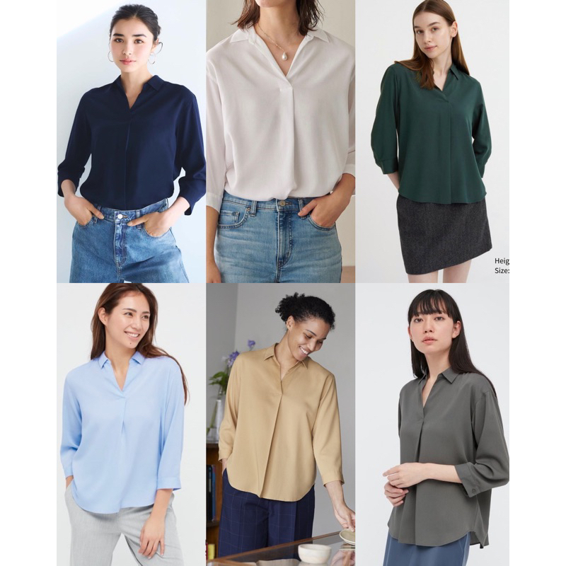 UNIQLO Rayon Kerah Skipper Lengan 3/4