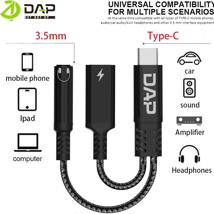 YhB Kabel Audio AUX 2 in 1 Type C to 35mm  Type C DAU15 Original DAP  Buruan Beli