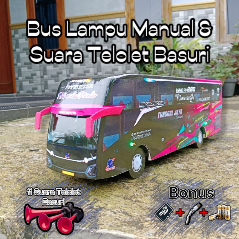 Miniatur Bus Tunggal Jaya Jetbus 5 Black Pink Remot Control full lampu dan suara telolet basuri