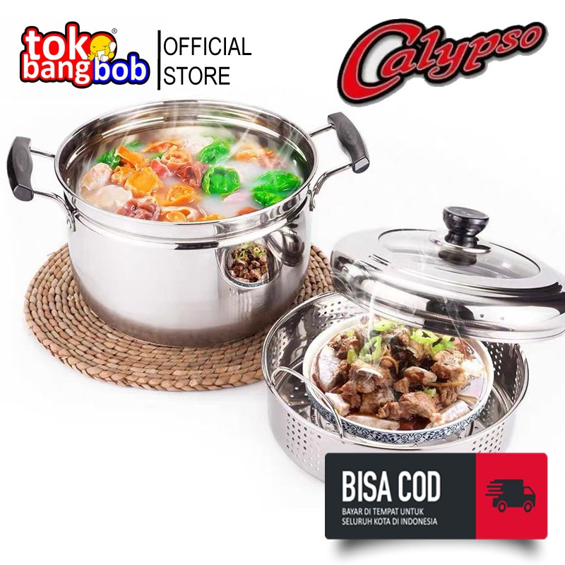 Calypso Panci Steamer + Tutup Stainless 28cm 10Liter | Kukusan Dandang Stenlis Steel | Panci Kukus