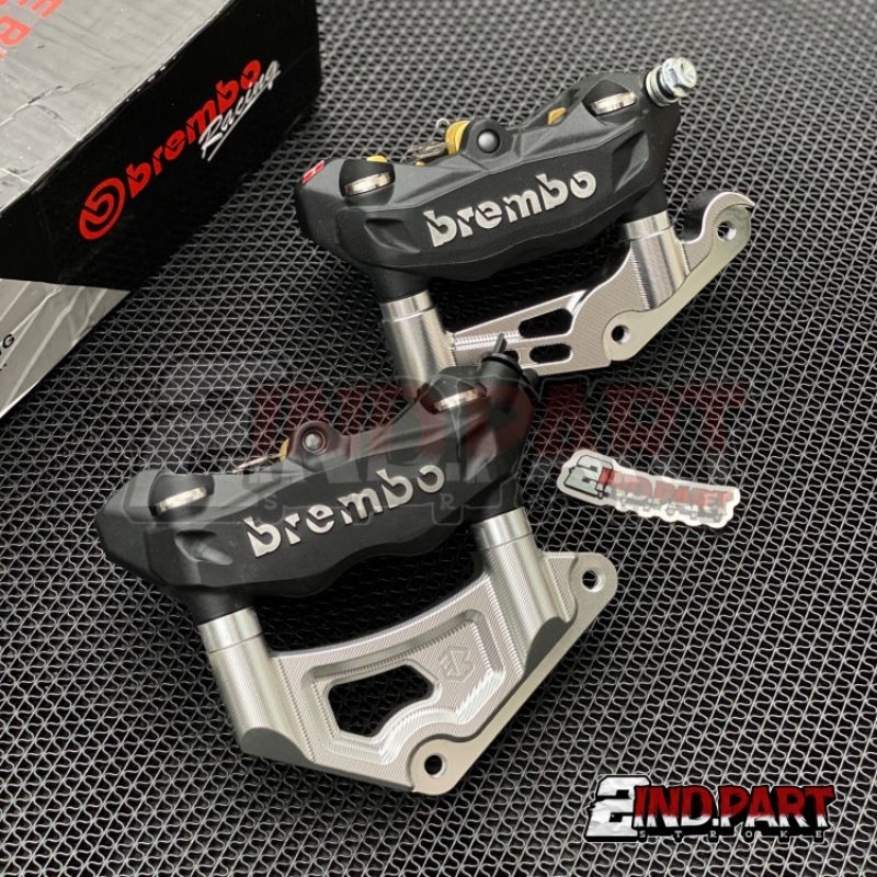 Kaliper Brembo M432 Import Hitam Set Breket dan baut stenlist PNP Shock NINJA MP GL TIGER