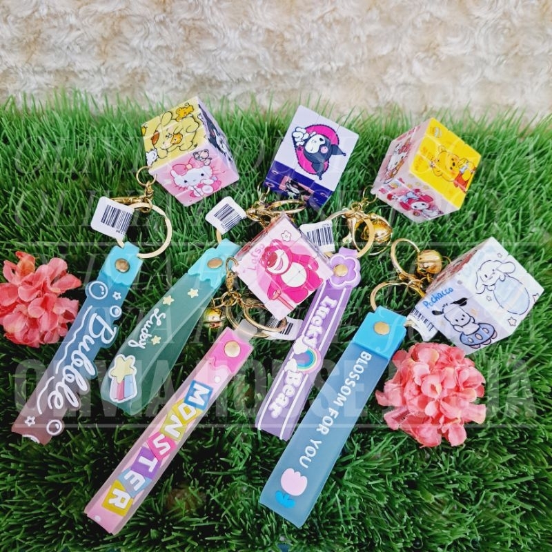 Gantungan Kunci Rubik Tali Lonceng Mix Cinnamoroll Ganci Rubic Lonceng Lotso Pochacco
