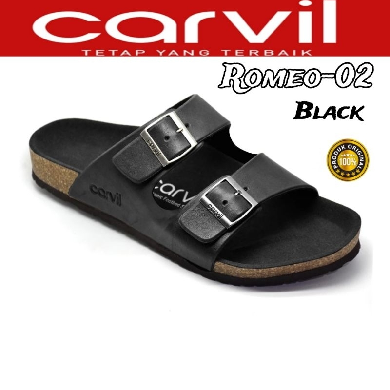 Sandal Carvil Selop Pria Cowok Dewasa Casual Hitam Sendal Fashion Kulit Sintetis Premium Size 38/44