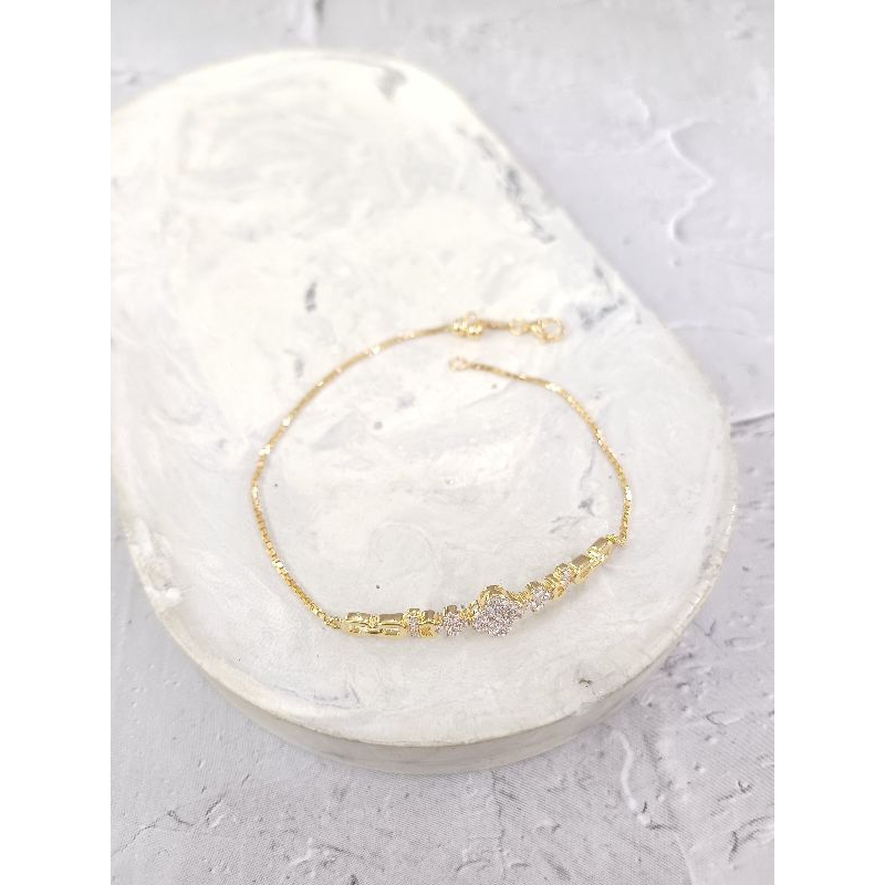 Gelang tangan serut rantai italy santa VC cor mata Emas Asli 8K