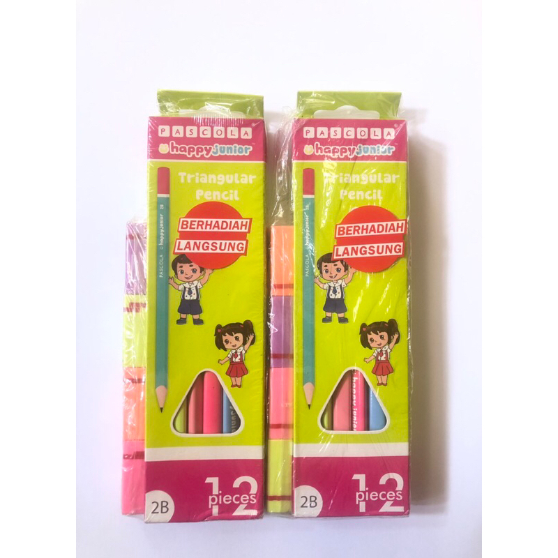 

12 PCS + FREE 4 ERASER Pascola Happy Junior 2B Triangular Pencil PROMO!!!