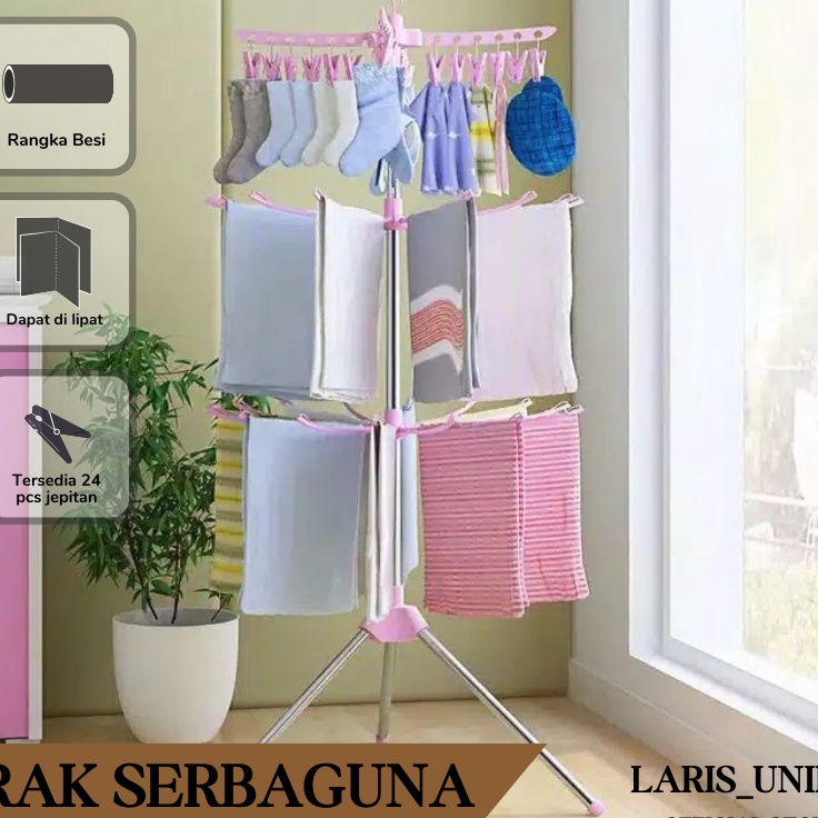 Suplier1st LarisUnik BANTING HARGA Jemuran baju Menara 16 Jarijari 3 Tingkat Gantungan Baju Bayi Han