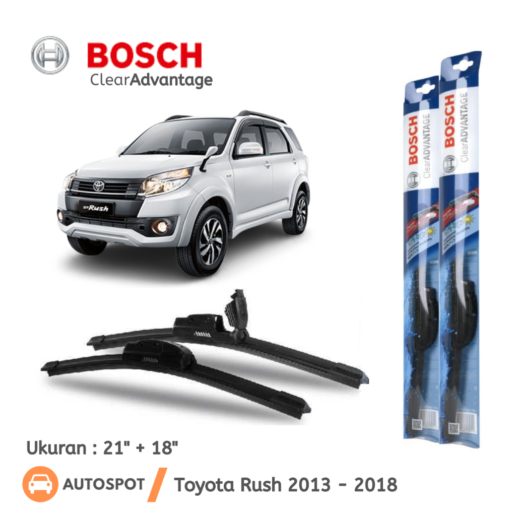 Wiper Depan Frameless Mobil Toyota Rush 2013 - 2018 Sepasang Bosch Clear Advantage ( 21" + 18" ) Ori
