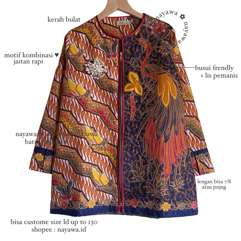 Batik Nayawa Kamari Blouse Batik Modern Warna Navy Blus Kerja Simple Atasan Batik Wanita Kombinasi