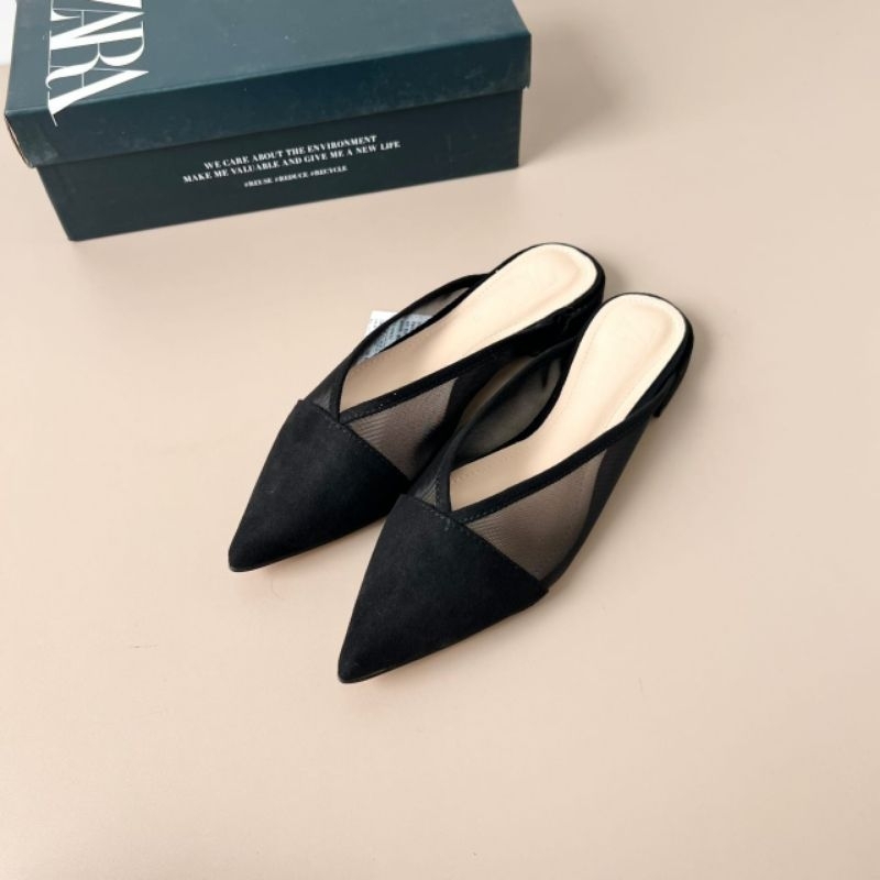 PROMO SALE Sepatu Flat selop Zara sandal hitam pink coklat nude black