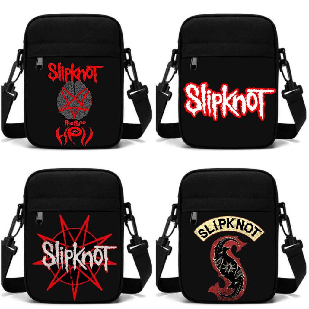 Tas Selempang Hitam Band Slipknot Metal Bahan 100% Kanvas Cordura / Tas Selempang Mini Band Metal Sl