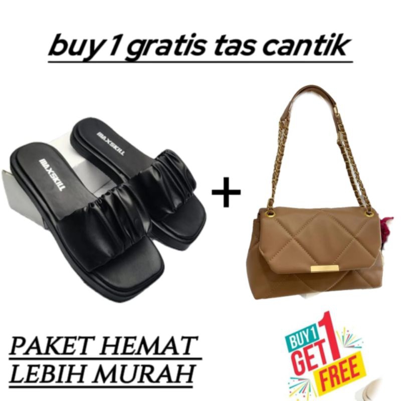 sandal slop silang gratis tas cantik kekinian murah meriah (free gift)