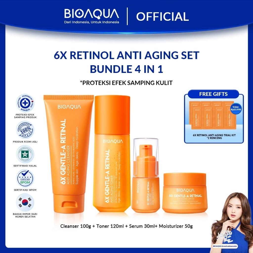 BIOAQUA 6X Gentle-A Retinol Cream Wajah / Retinol Serum Glowing / Facial Wash / Hydrating Toner