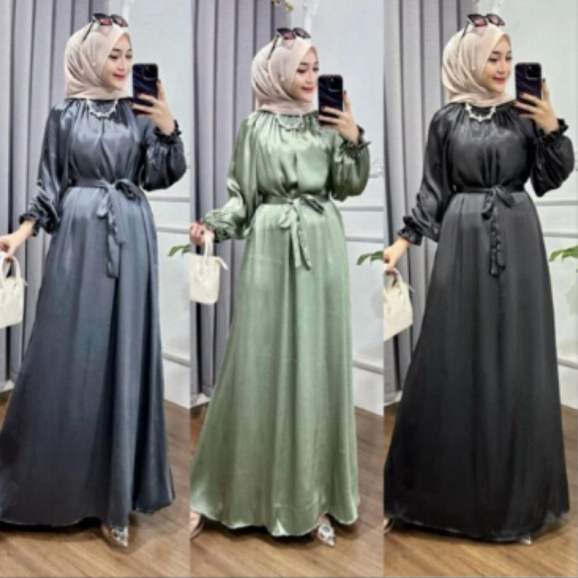 dress cradenza shimmer silk premium, gamis shimmer, long dres shimer polos, dres armani silk,  KODE 