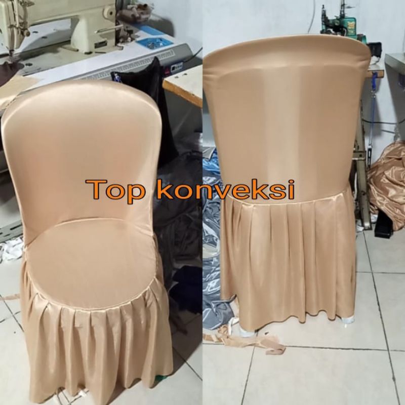 sarung kursi bungkus kursi moca/coklat susu untuk dipasang di semua kursi plastik bulat seperti napo