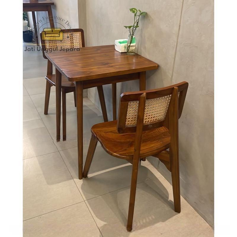 Set Meja Kursi Cafe Rotan Jati Minimalis Modern - Kursi Cafe TV