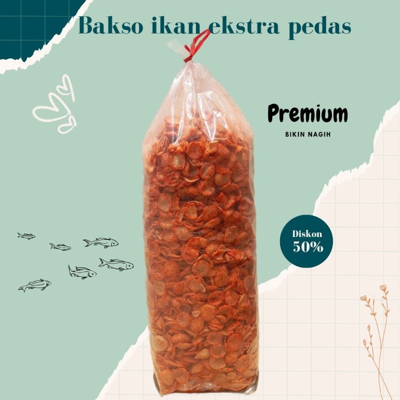 

Keripik bakso ikan bulat ekstra pedas 1kg