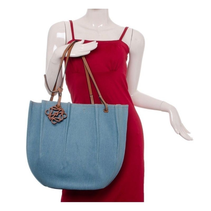 LOEWE Paula’s Ibiza Shell Blue Denim Tote Bag