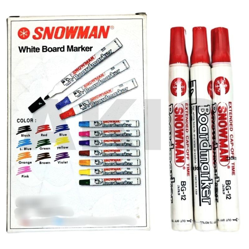 

Spidol WHITEBOARD SNOWMAN MERAH BG 12 Spidol Papan Tulis Bisa Dihapus