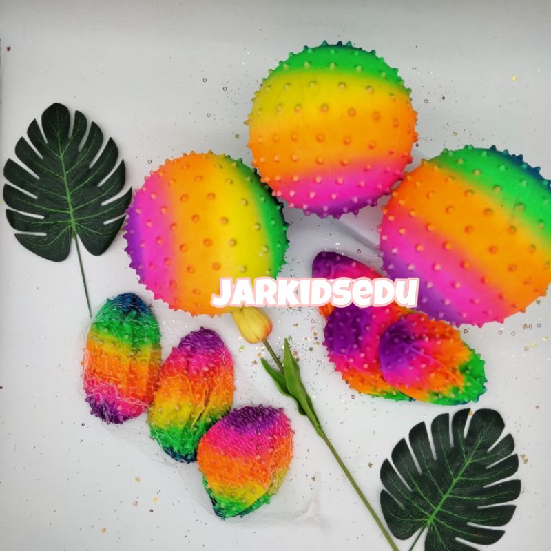 MAINAN BOLA KARET DURI Polos / Rainbow JUAL BOLA ANAK MURAH BAGUS JUMBO