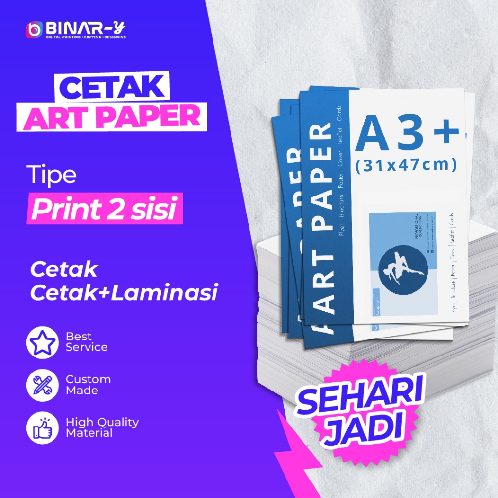 Cetak A3+ art paper 120gr 2 sisi