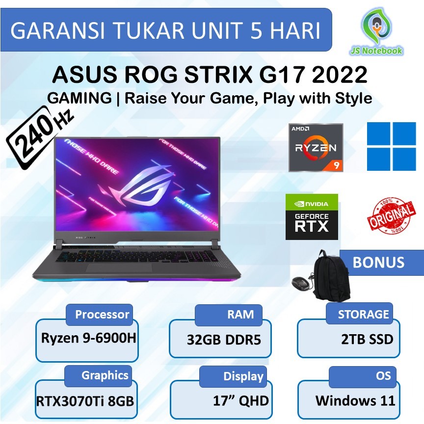 Asus Rog Strix G17 G713RW RTX3070Ti 8GB Ryzen 9-6900HX 32GB 2TB SSD