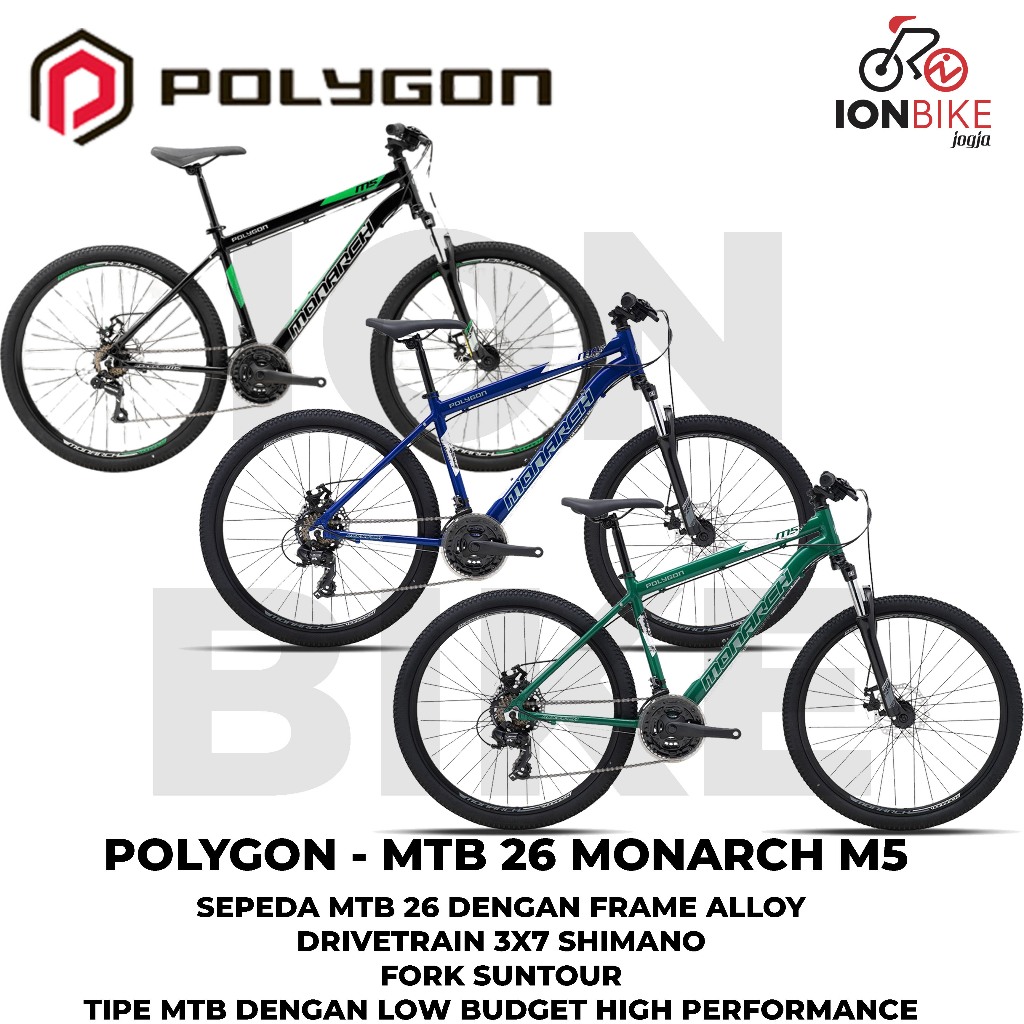 Sepeda MTB 26 Inch Polygon Monarch M5 Terbaru Frame Alloy Ringan Discbrake Gunung 5.0 M-5 Disc Brake