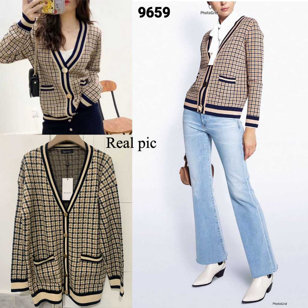 CARDIGAN RAJUT HOUNDSTOOTH