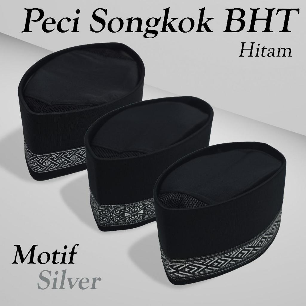 Peci Songkok BHT hitam list perak harga terjangkau kualitas bagus aneka warna dan motif