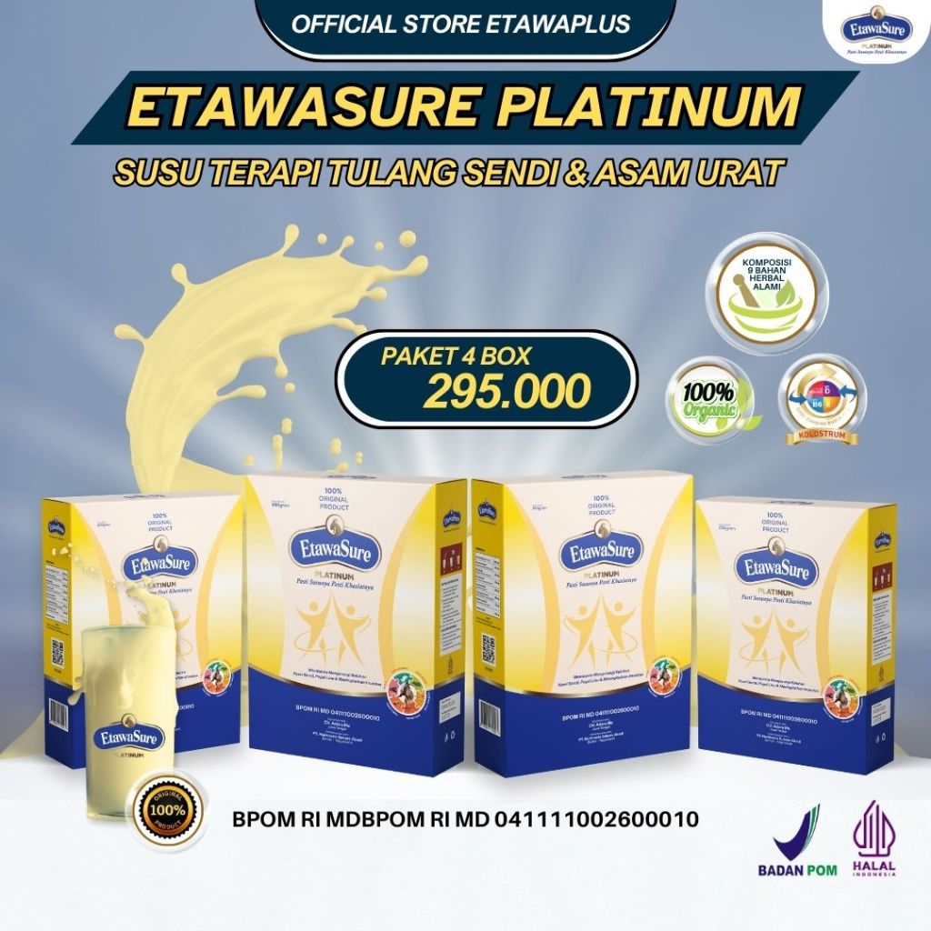 

[Etawasure Platinum] Susu Kambing Etawa Untuk Pegal Linu dan Asam Urat Kemasan 250gram Paket 4 Box