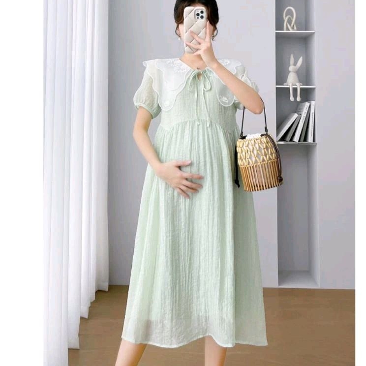 00423 Baju DRESS IBU HAMIL MARCHELLA MINT MATERNITY DRES daster bumil nyaman Korean style wanita pre