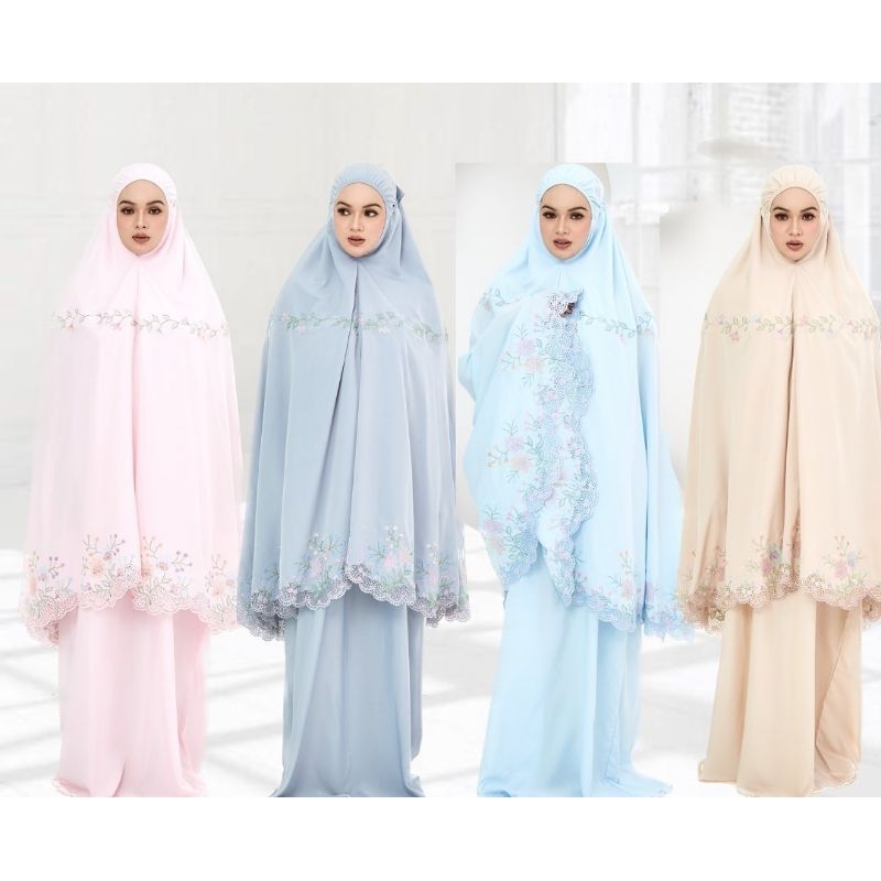 Mukena Telekung Premium Dewasa Bordir Manual Tasik BUNGA KERANCANG free Tas